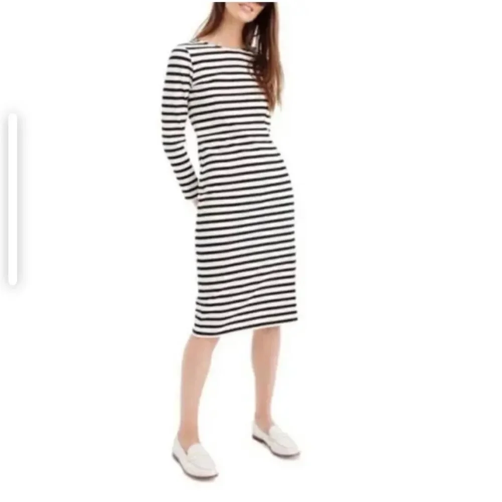 J. Crew Knit Navy & White Stripe 3/4 Sleeve MIDI Dress sz 6